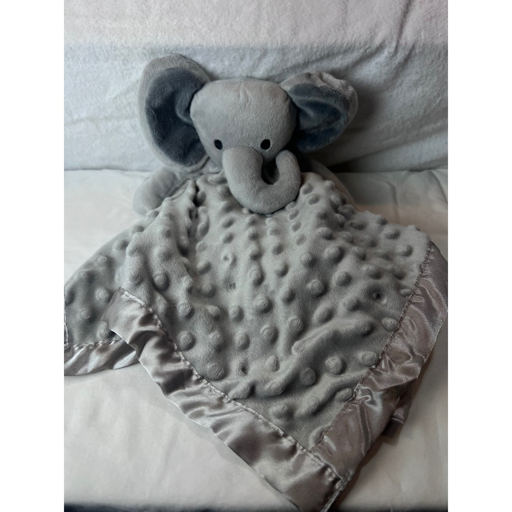 Grey Elephant Minky Dot Plush Lovey Security Blanket with Satin Trim Trim